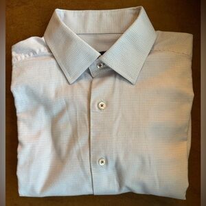 David Donahue Trim Fit Dress Shirt 16.5 32/33 Pink Blue Check EUC Cotton